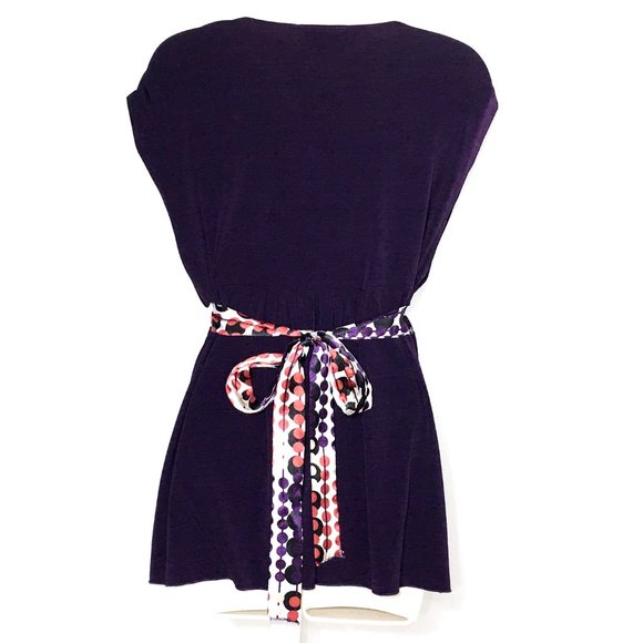 XOXO Purple Red Tan Black White Top Blouse Shirt M Geometric Circle Dots Print - Picture 7 of 9